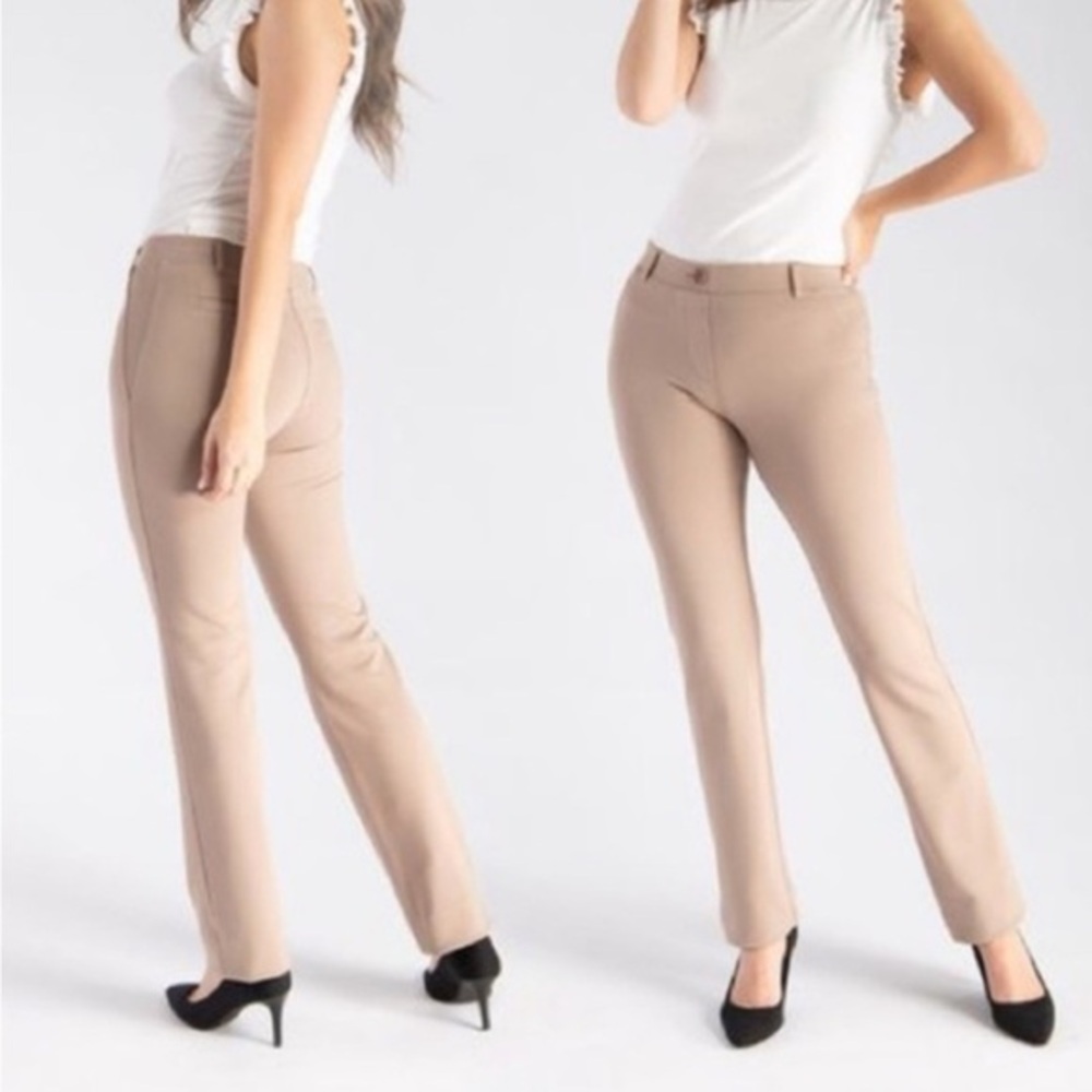 Betabrand Petites Medium YPDP Khaki Classic Straight Leg Dress Pant Yoga PM